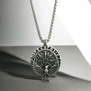 Men's 316L Surgical Stainless Steel Norse Viking Eagle Pendant Necklace